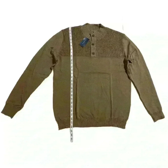 Club Room Mock Neck 3-Button 100% Cotton Pullover Mens Sweater Size L Walnut - Picture 5 of 10